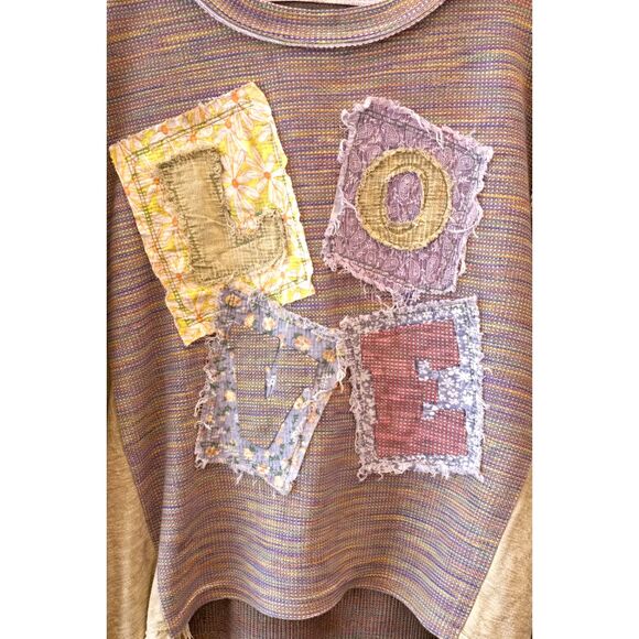 Oli & Hali LOVE Patchwork Top Boho Oversized Mixed Fabric Cottagecore - Picture 3 of 5